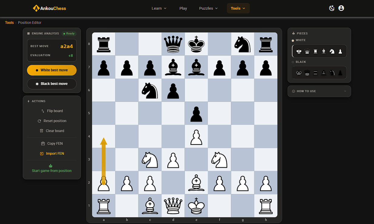 Position editor — set up any chess position and find the best move with Stockfish